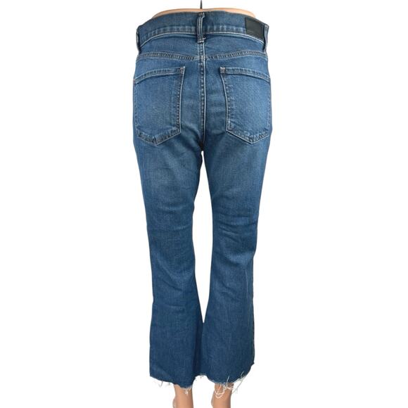 Express Blue High Waist Frayed Hem Cropped Flare Bootcut Denim Jeans Pants Sz 2 - Picture 3 of 6